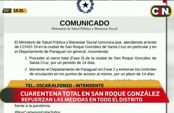 Cuarentena total en San Roque González por casos COVID-19